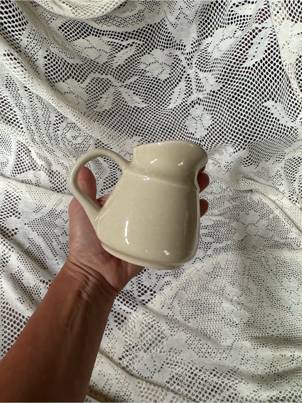 Vintage Cream Ceramic Pitcher in Cream and Blue - Picture 6 of 7